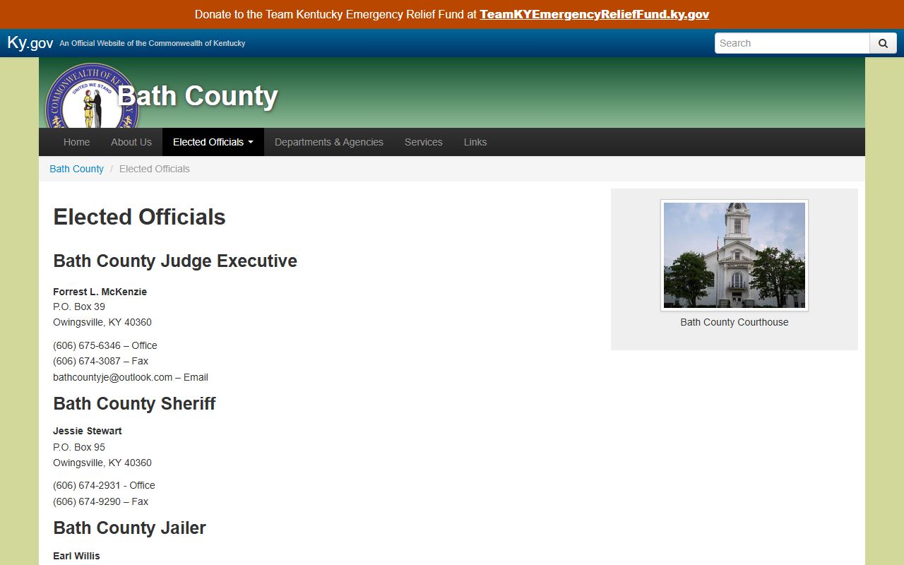 Bath County inmate population sheriff jailer and court contact screenshot